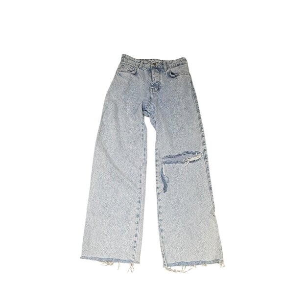 Zara Straight Leg Raw Hem Button Fly Jeans Size 0 - Picture 2 of 12